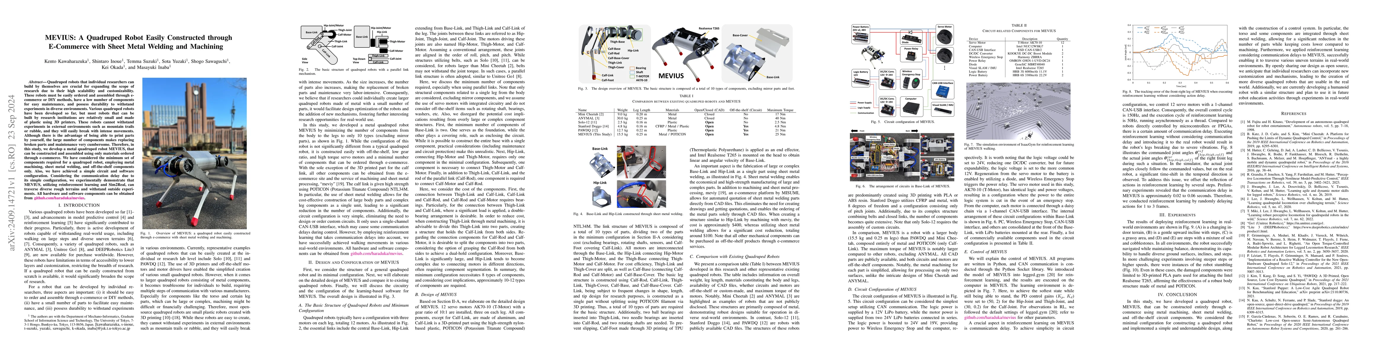 Thumbnail for MEVIUS: A Quadruped Robot Easily Constructed through E-Commerce with
  Sheet Metal Welding and Machining