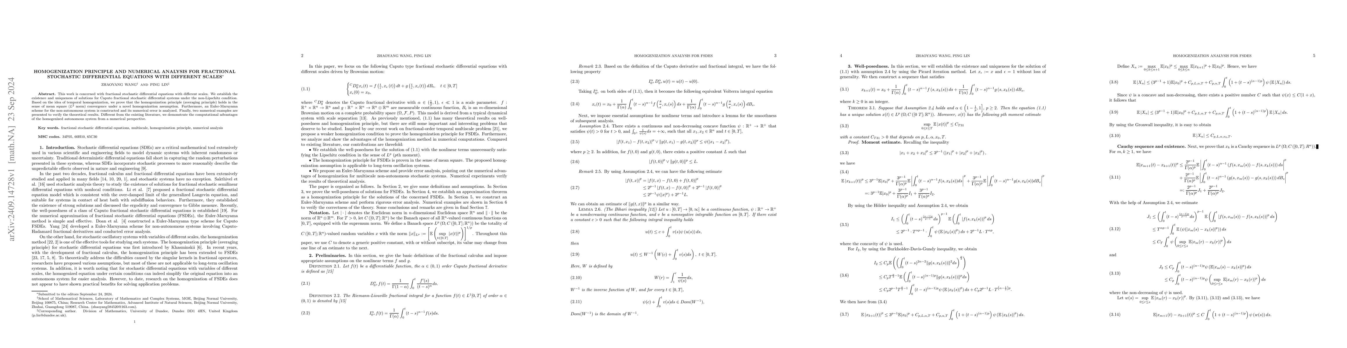 Thumbnail for Homogenization principle and numerical analysis for fractional
  stochastic differential equations with different scales