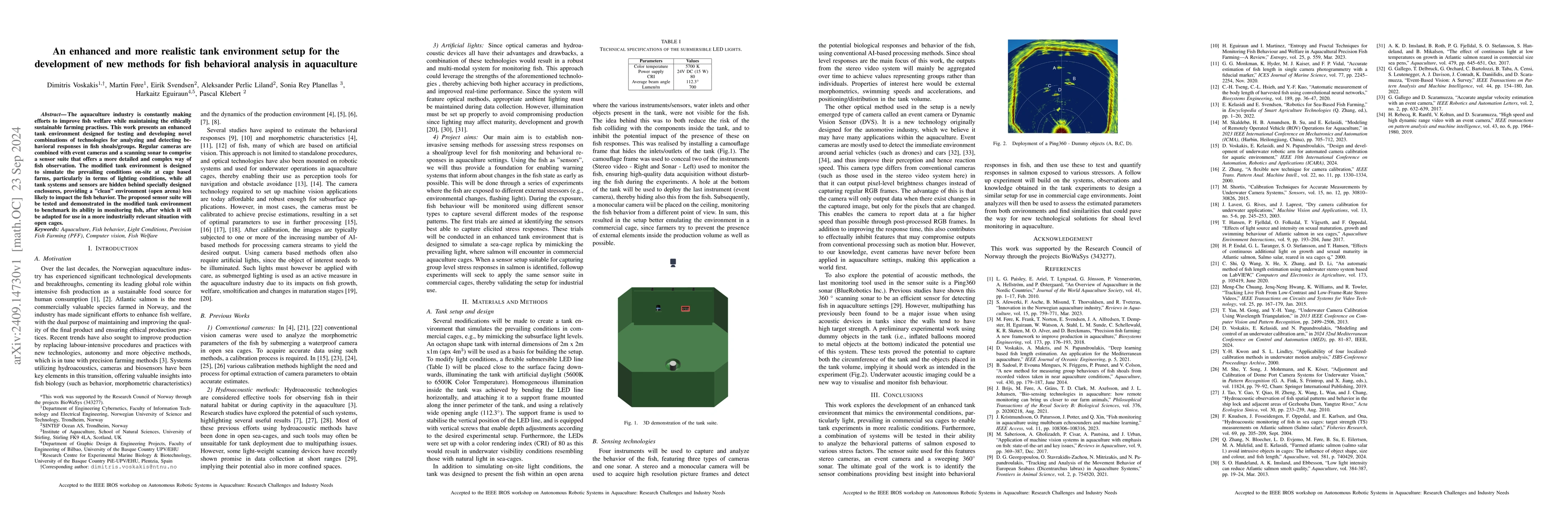 Thumbnail for An enhanced and more realistic tank environment setup for the
  development of new methods for fish behavioral analysis in aquaculture