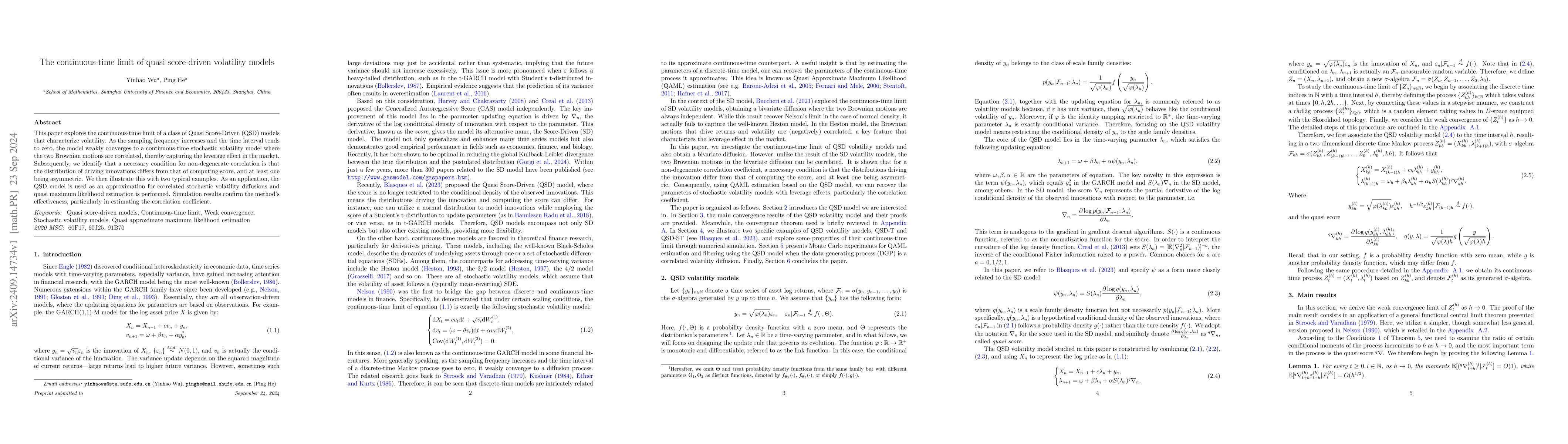 Thumbnail for The continuous-time limit of quasi score-driven volatility models