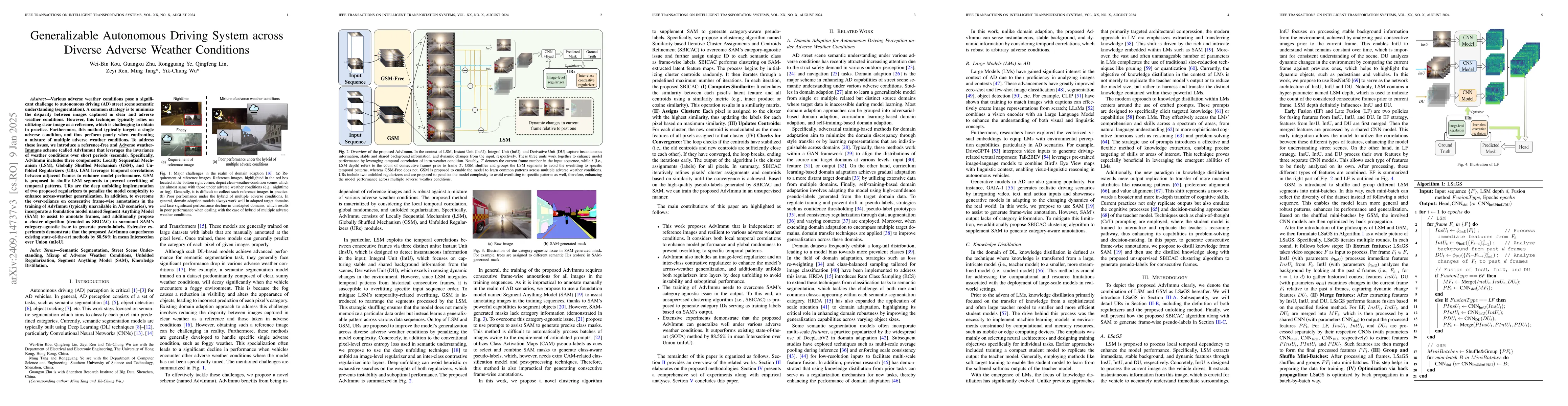 Thumbnail for Adverse Weather-Immune Semantic Segmentation with Unfolded
  Regularization and Foundation Model Knowledge Distillation for Autonomous
  Driving