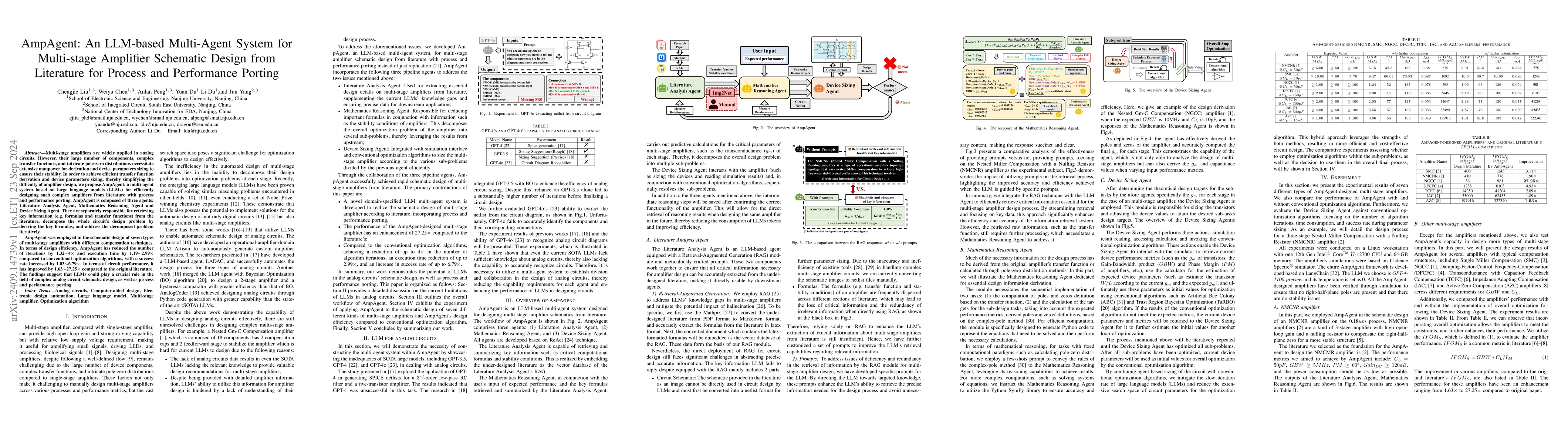 Thumbnail for AmpAgent: An LLM-based Multi-Agent System for Multi-stage Amplifier
  Schematic Design from Literature for Process and Performance Porting