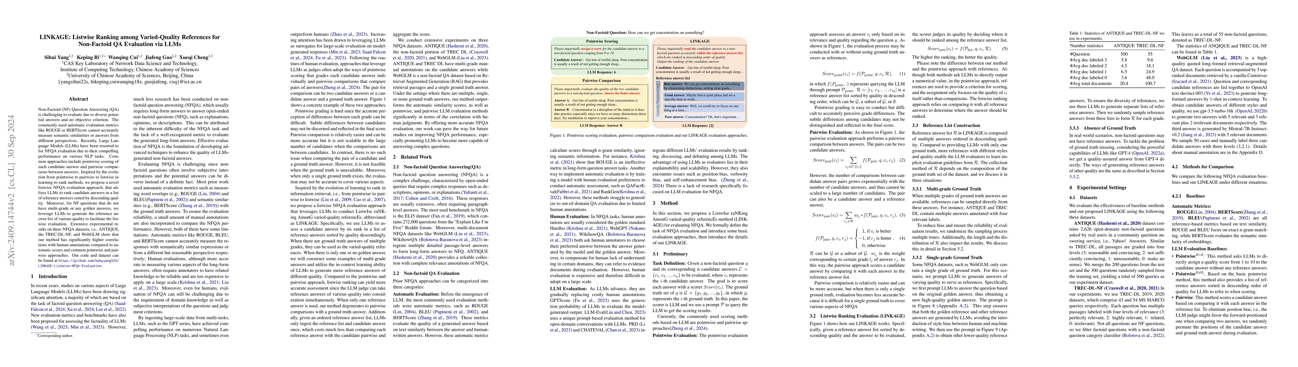 Thumbnail for LINKAGE: Listwise Ranking among Varied-Quality References for
  Non-Factoid QA Evaluation via LLMs