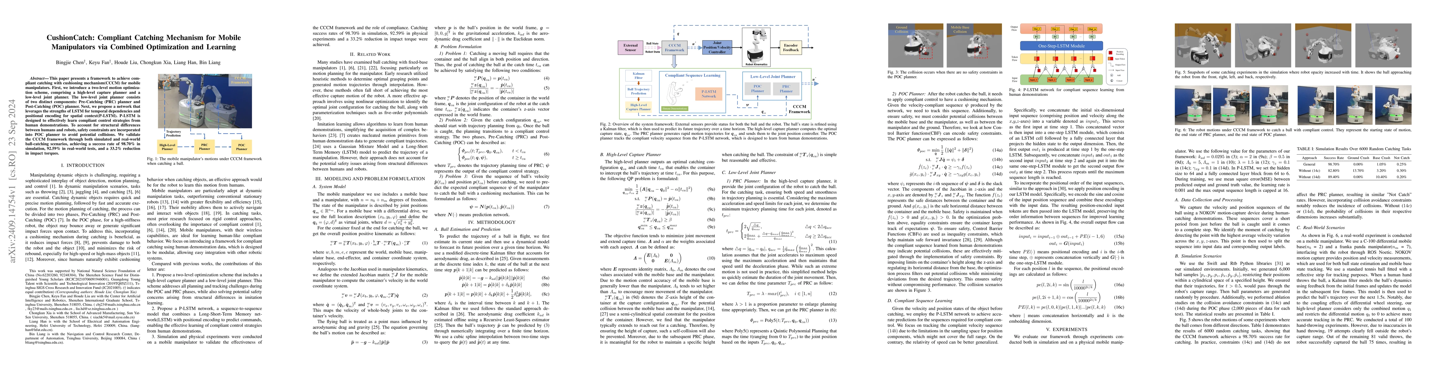 Thumbnail for CushionCatch: Compliant Catching Mechanism for Mobile Manipulators via
  Combined Optimization and Learning