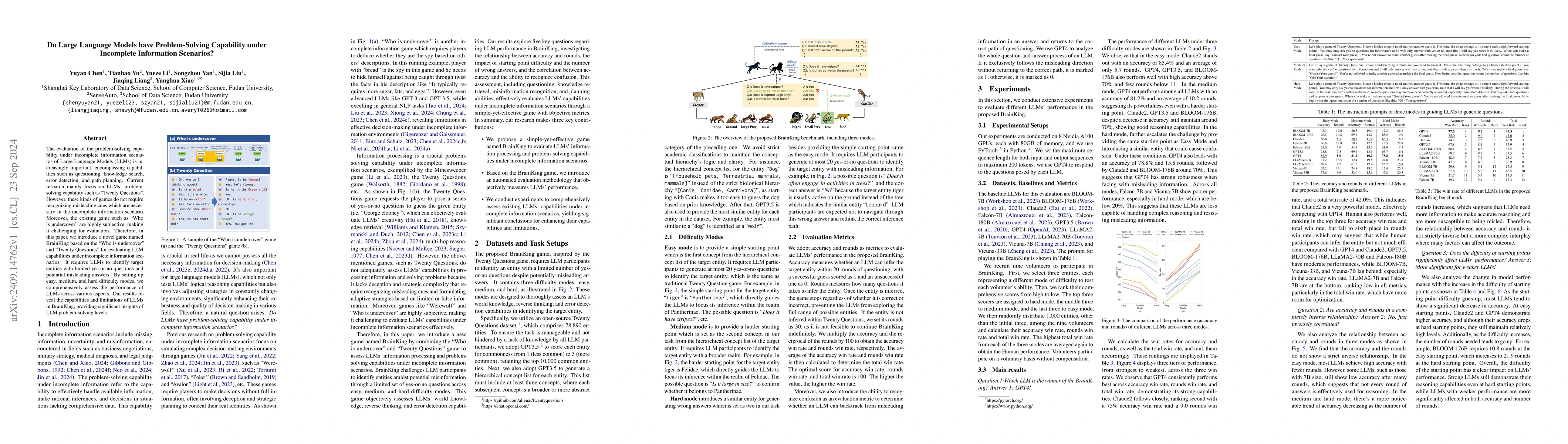 Thumbnail for Do Large Language Models have Problem-Solving Capability under
  Incomplete Information Scenarios?