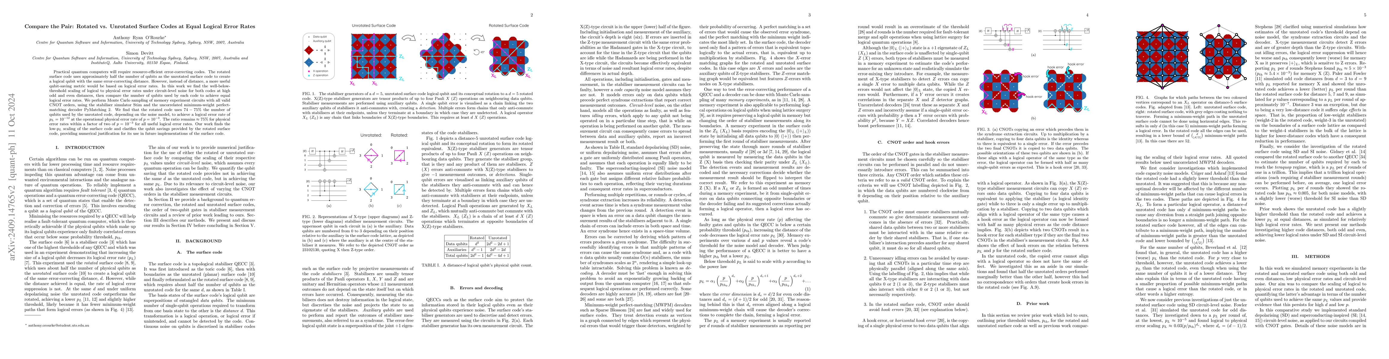Thumbnail for Compare the Pair: Rotated vs. Unrotated Surface Codes at Equal Logical
  Error Rates