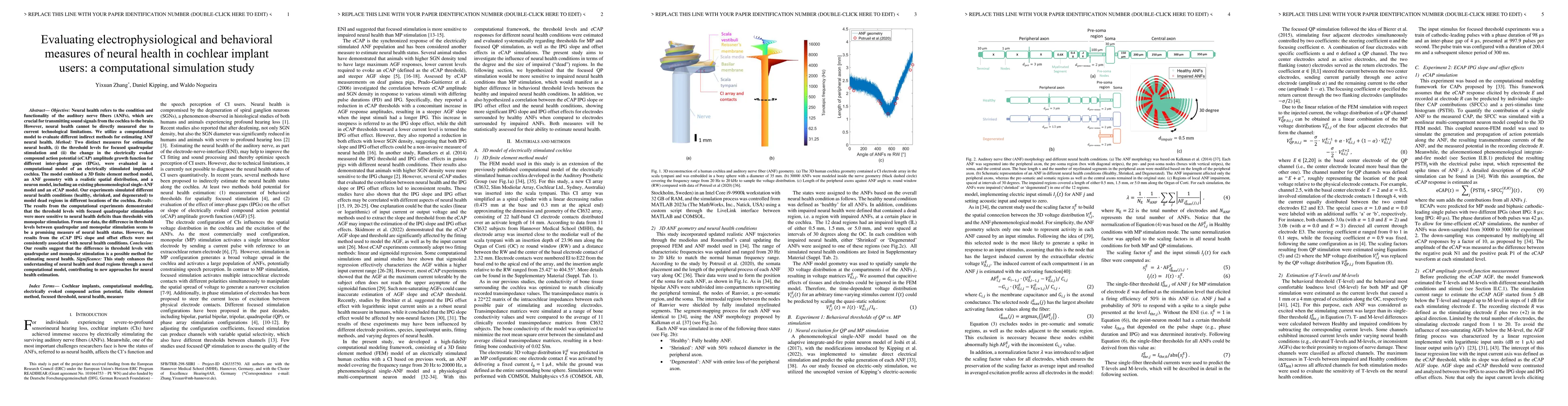 Thumbnail for Evaluating electrophysiological and behavioral measures of neural health
  in cochlear implant users: a computational simulation study