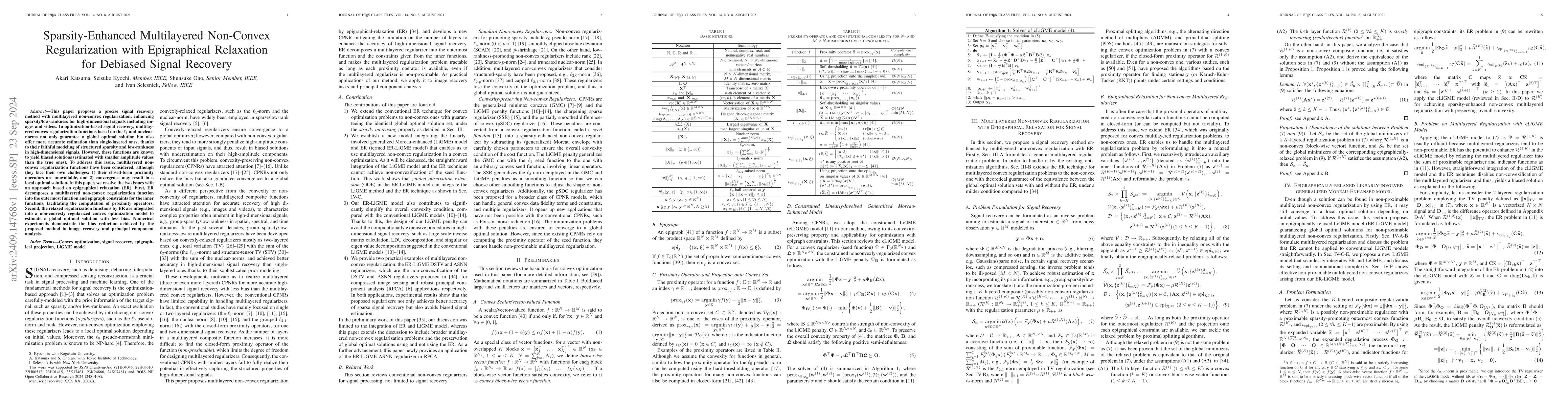 Thumbnail for Sparsity-Enhanced Multilayered Non-Convex Regularization with
  Epigraphical Relaxation for Debiased Signal Recovery