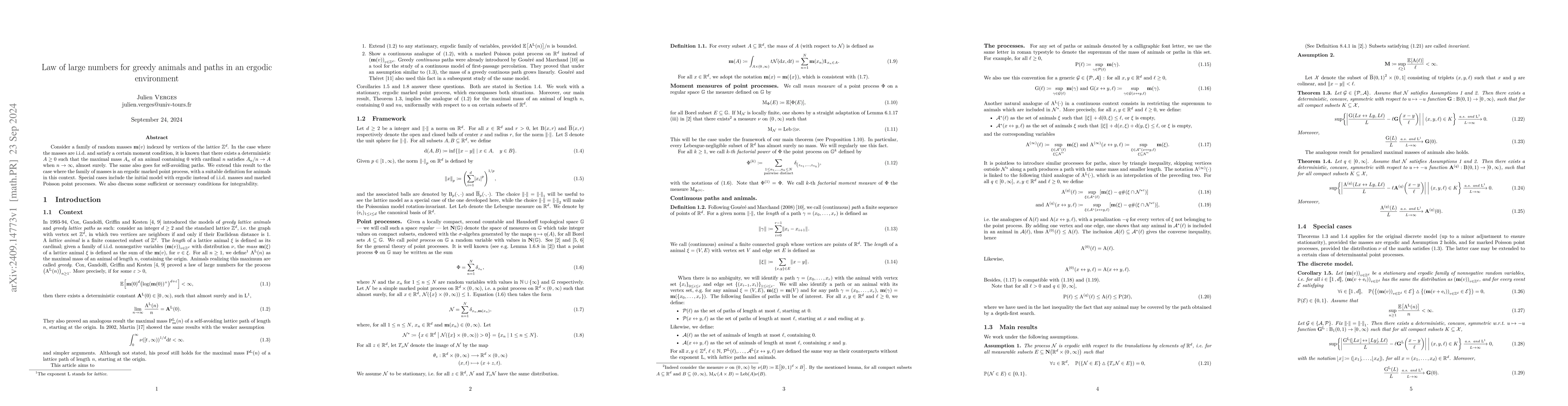 Thumbnail for Law of large numbers for greedy animals and paths in an ergodic
  environment