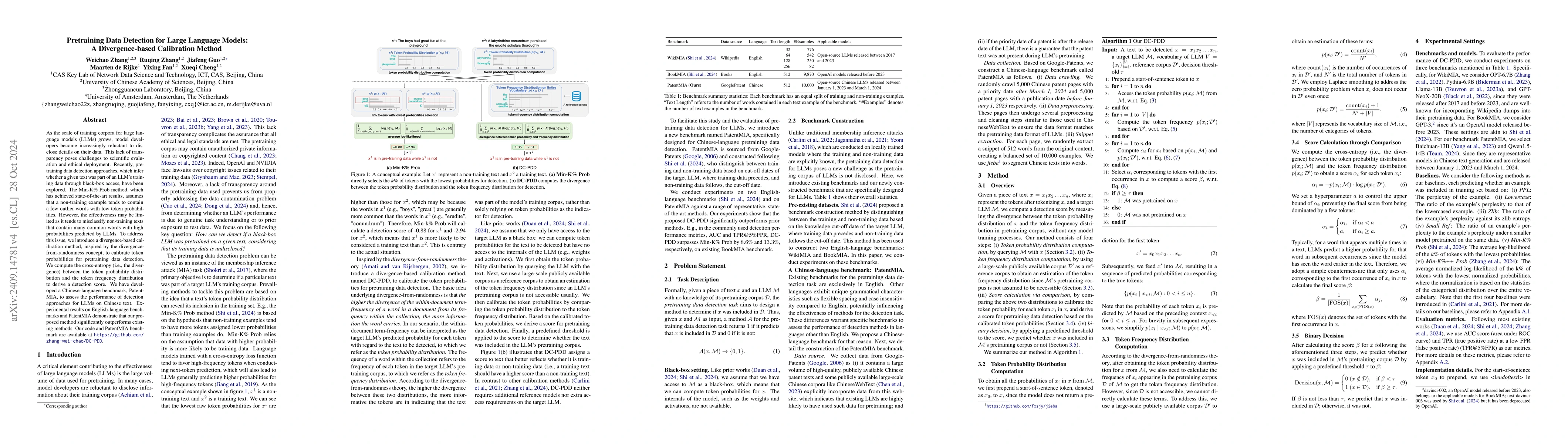 Thumbnail for Pretraining Data Detection for Large Language Models: A Divergence-based
  Calibration Method