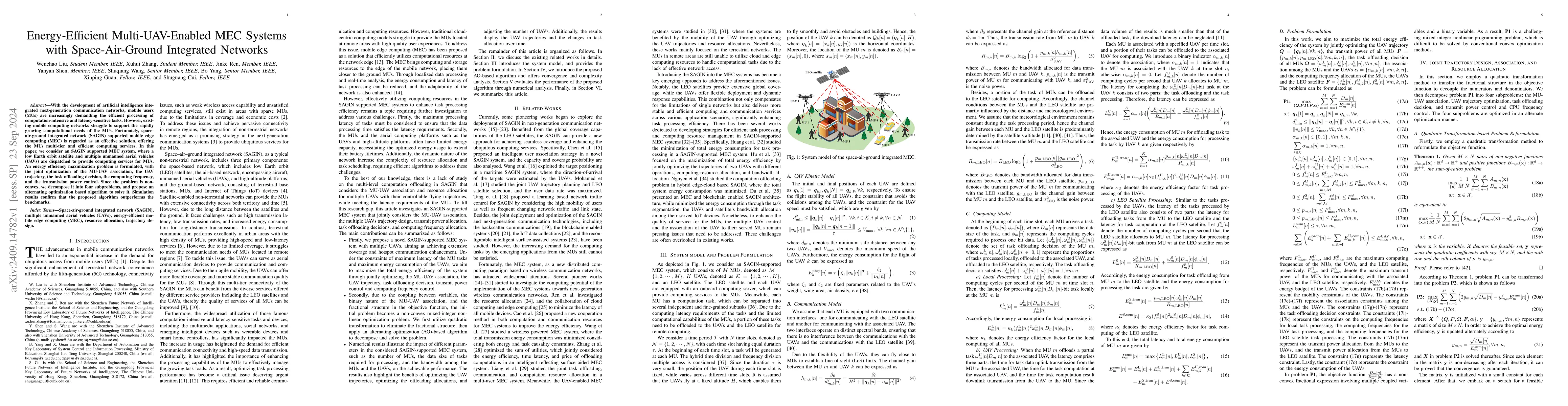 Thumbnail for Energy-Efficient Multi-UAV-Enabled MEC Systems with Space-Air-Ground
  Integrated Networks