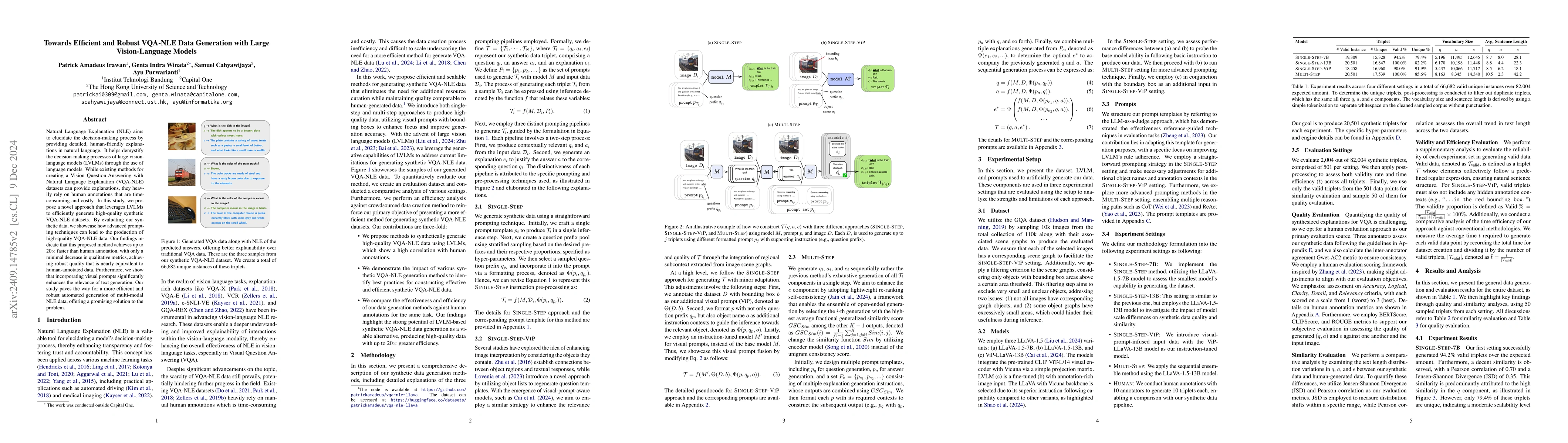 Thumbnail for Towards Efficient and Robust VQA-NLE Data Generation with Large
  Vision-Language Models