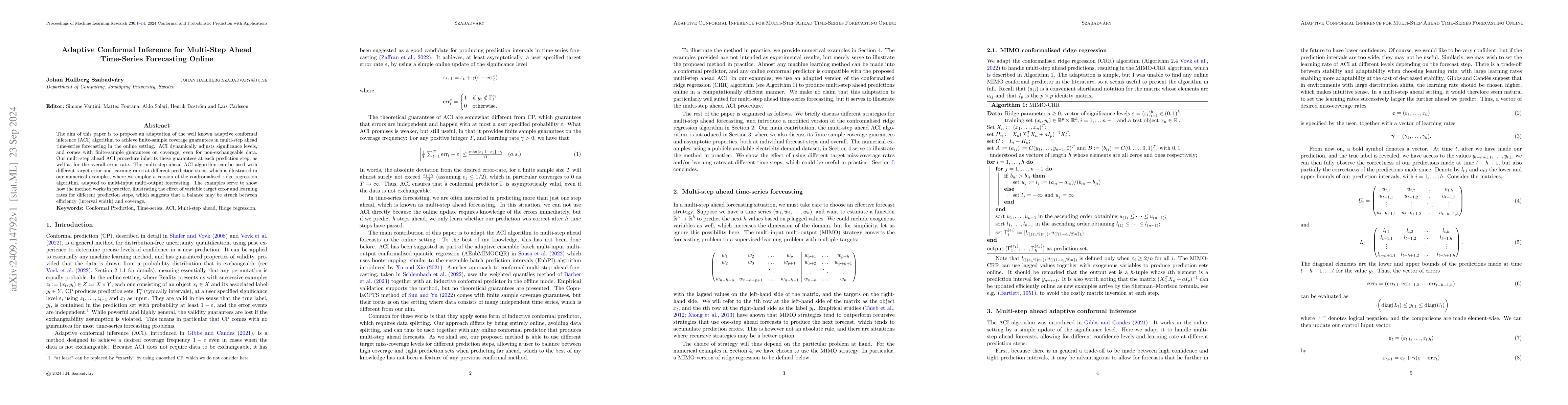 Thumbnail for Adaptive Conformal Inference for Multi-Step Ahead Time-Series
  Forecasting Online