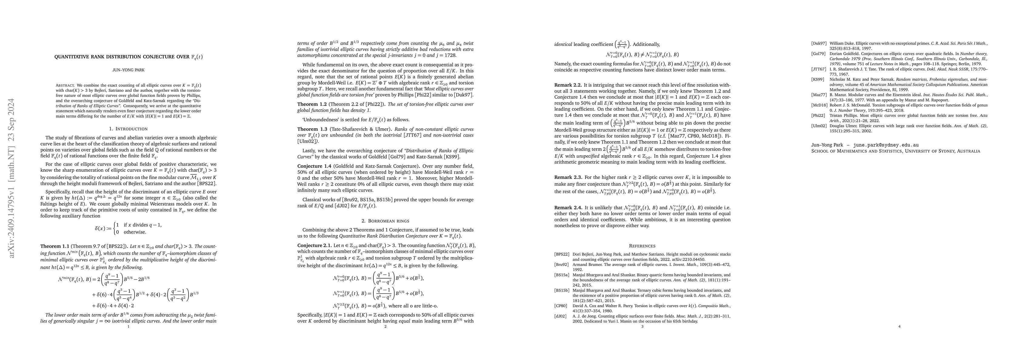 Thumbnail for Quantitative rank distribution conjecture over $\mathbb{F}_q(t)$