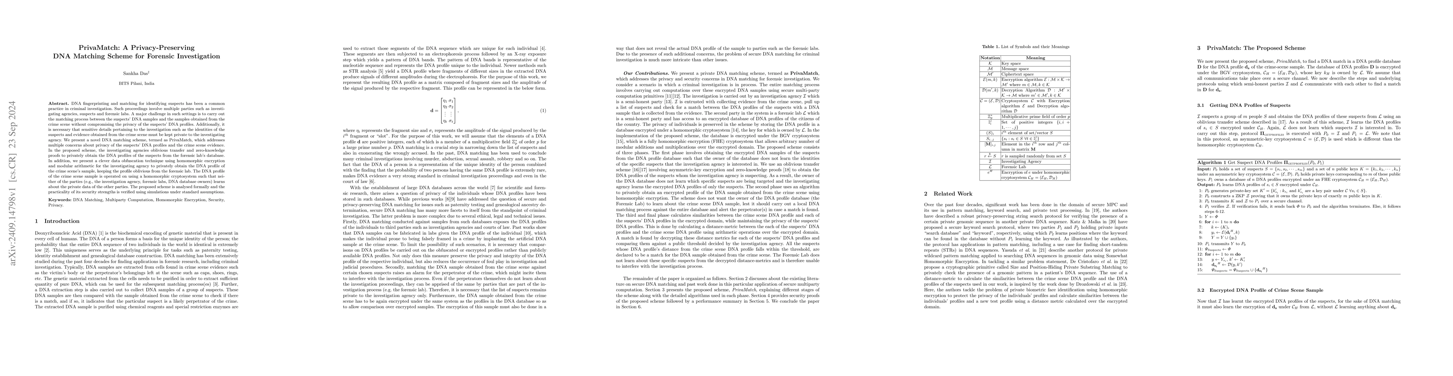 Thumbnail for PrivaMatch: A Privacy-Preserving DNA Matching Scheme for Forensic
  Investigation
