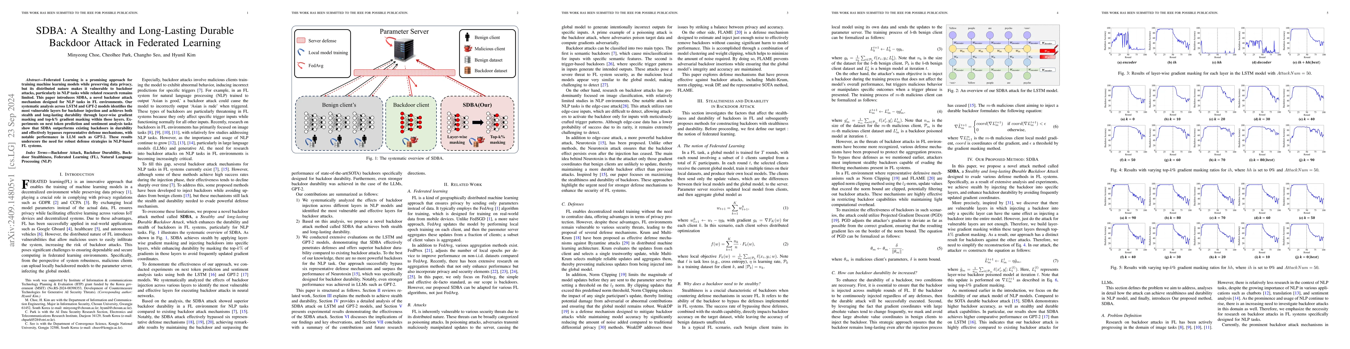 Thumbnail for SDBA: A Stealthy and Long-Lasting Durable Backdoor Attack in Federated
  Learning