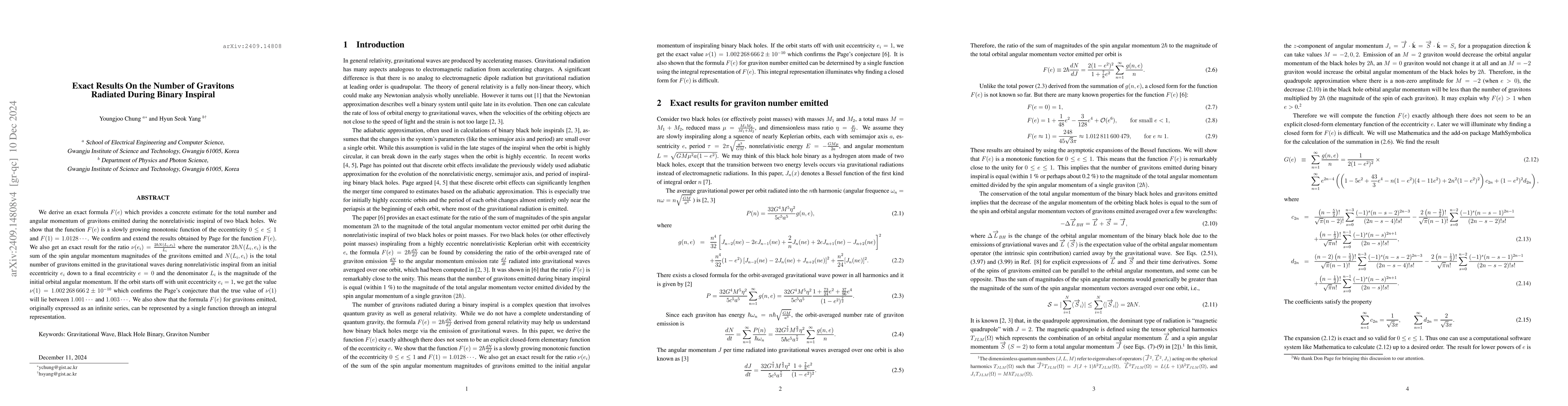 Thumbnail for Exact Results On the Number of Gravitons Radiated During Binary Inspiral