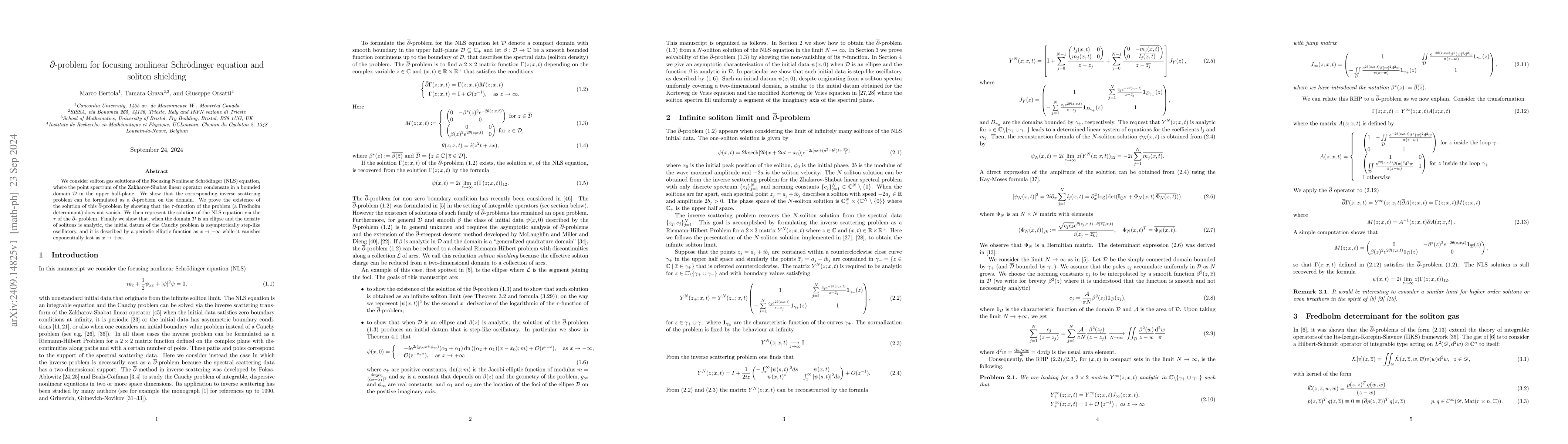 Thumbnail for $\bar{\partial}$-problem for focusing nonlinear Schrödinger equation
  and soliton shielding