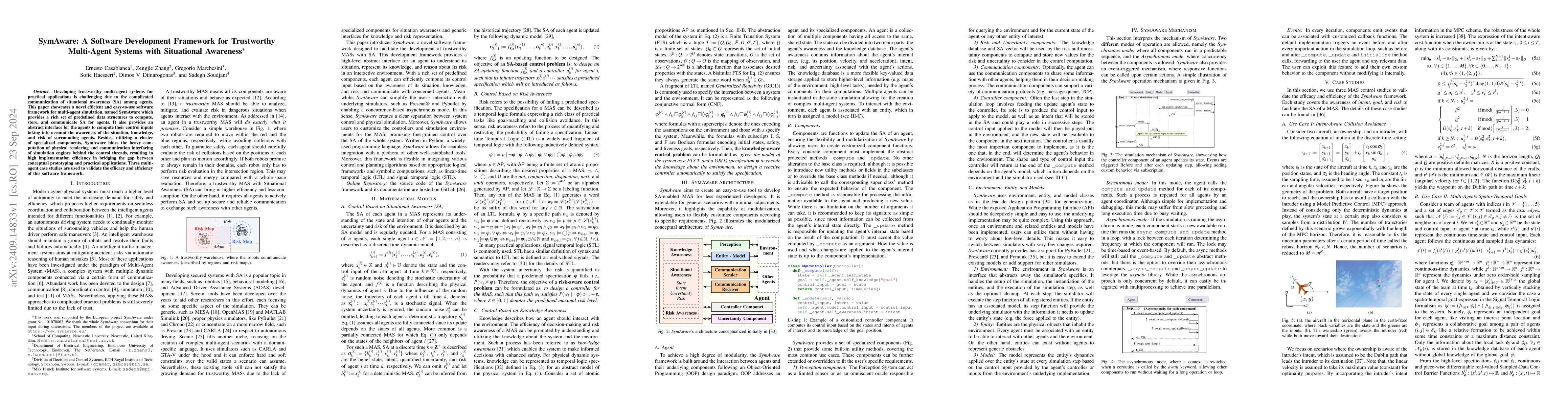 Thumbnail for SymAware: A Software Development Framework for Trustworthy Multi-Agent
  Systems with Situational Awareness