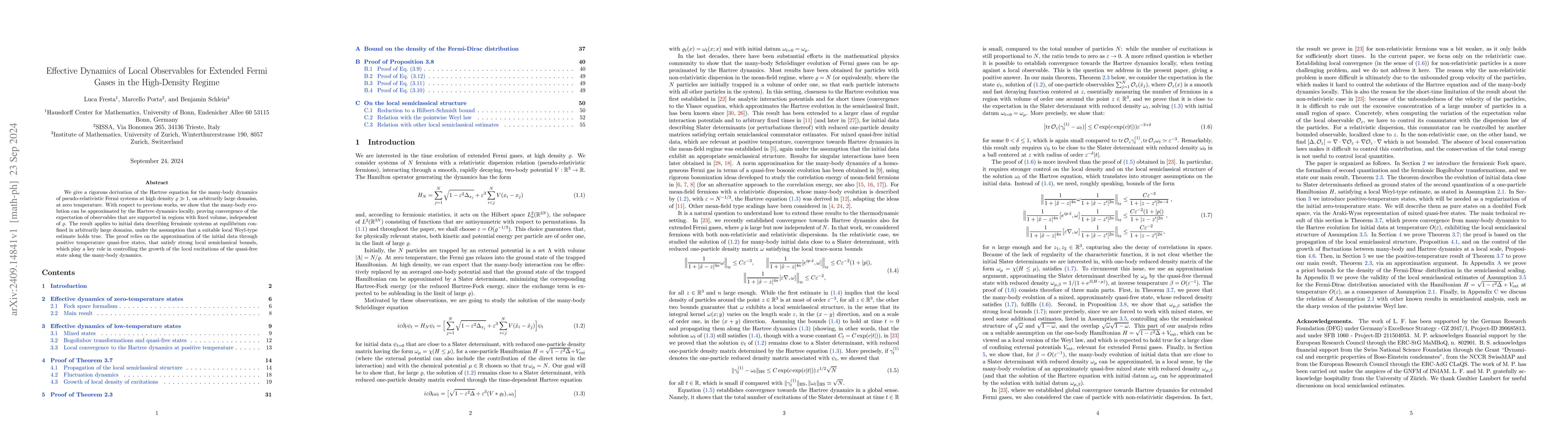 Thumbnail for Effective Dynamics of Local Observables for Extended Fermi Gases in the
  High-Density Regime