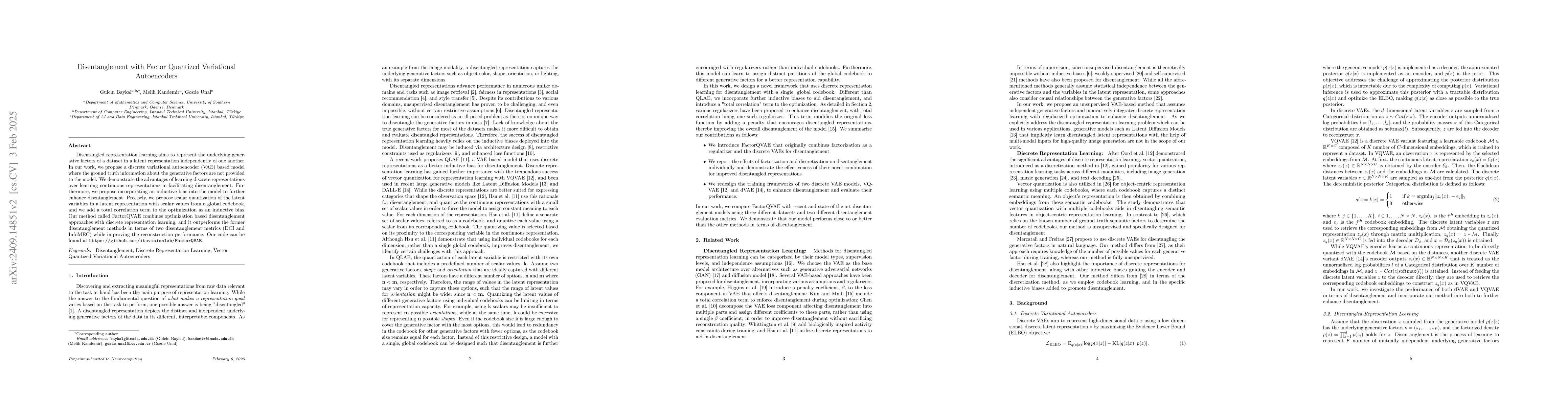 Thumbnail for Disentanglement with Factor Quantized Variational Autoencoders