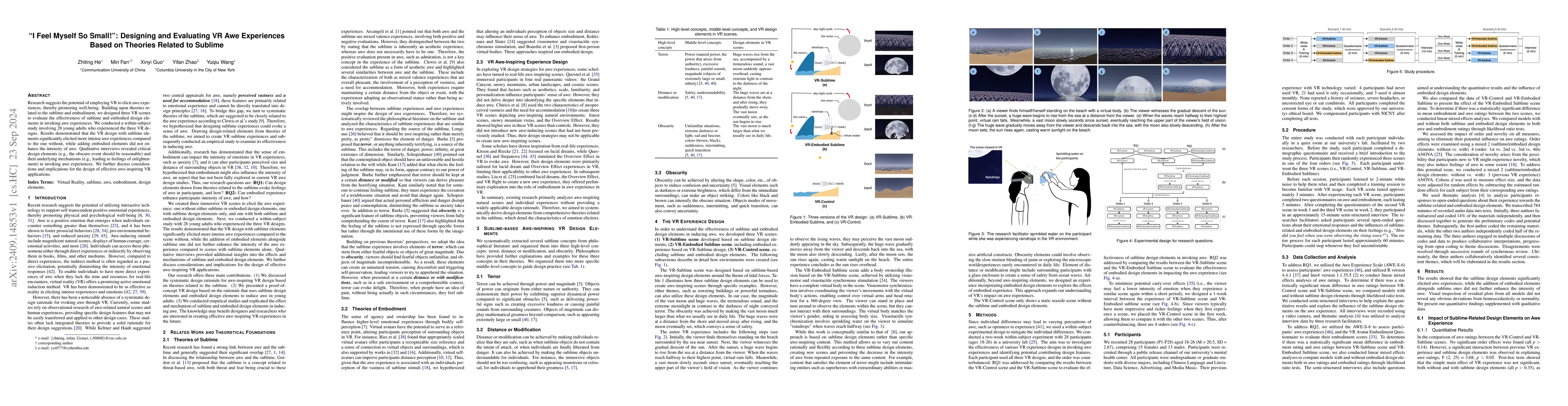 Thumbnail for "I Feel Myself So Small!": Designing and Evaluating VR Awe Experiences
  Based on Theories Related to Sublime