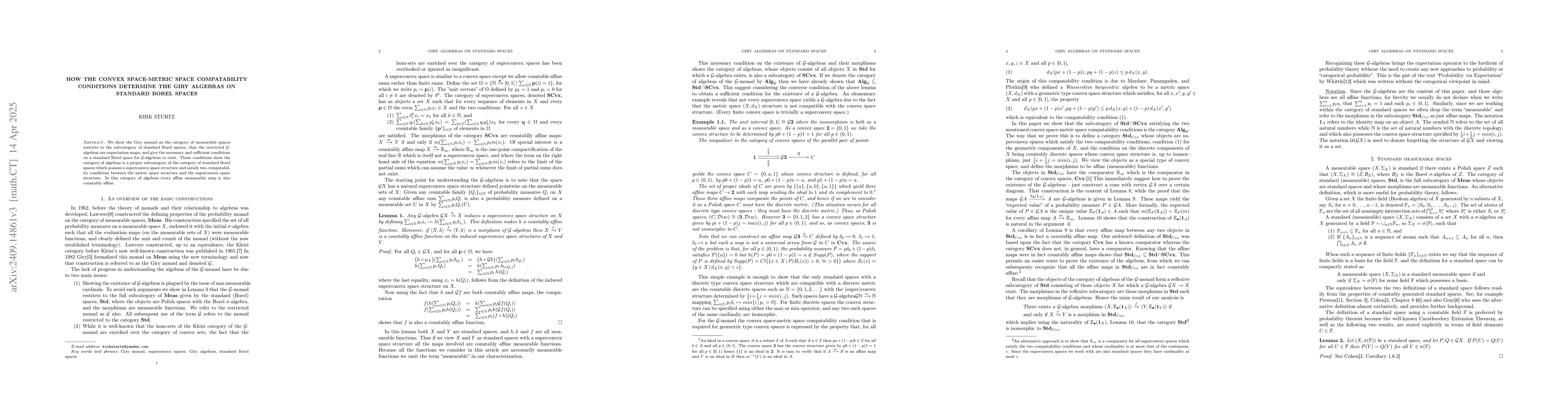 Thumbnail for How the convex space-metric space compatability conditions determines
  Giry algebras on Polish spaces