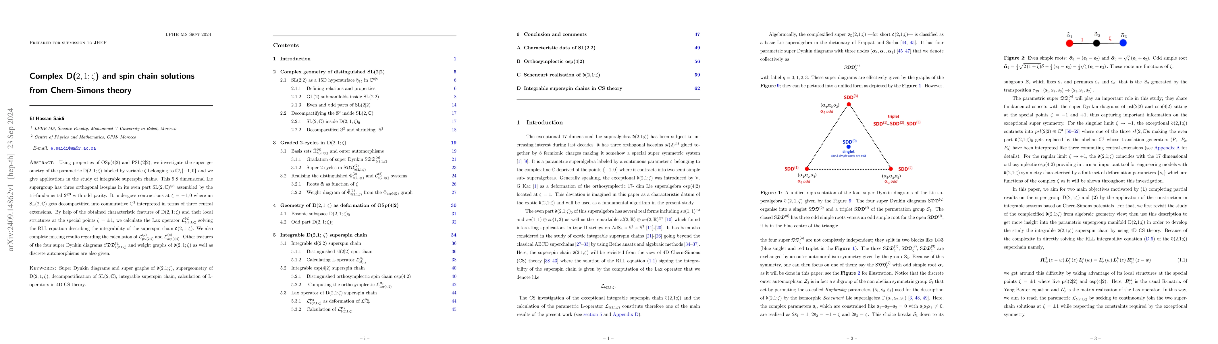 Thumbnail for Complex D($2,1;ζ$) and spin chain solutions from Chern-Simons
  theory