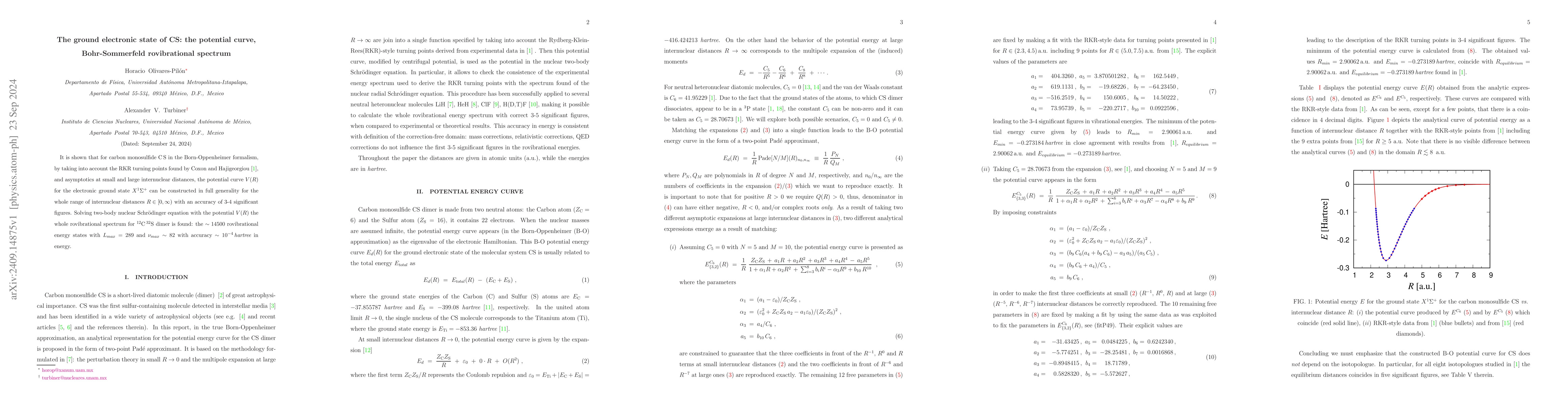 Thumbnail for The ground electronic state of CS: the potential curve, Bohr-Sommerfeld
  rovibrational spectrum