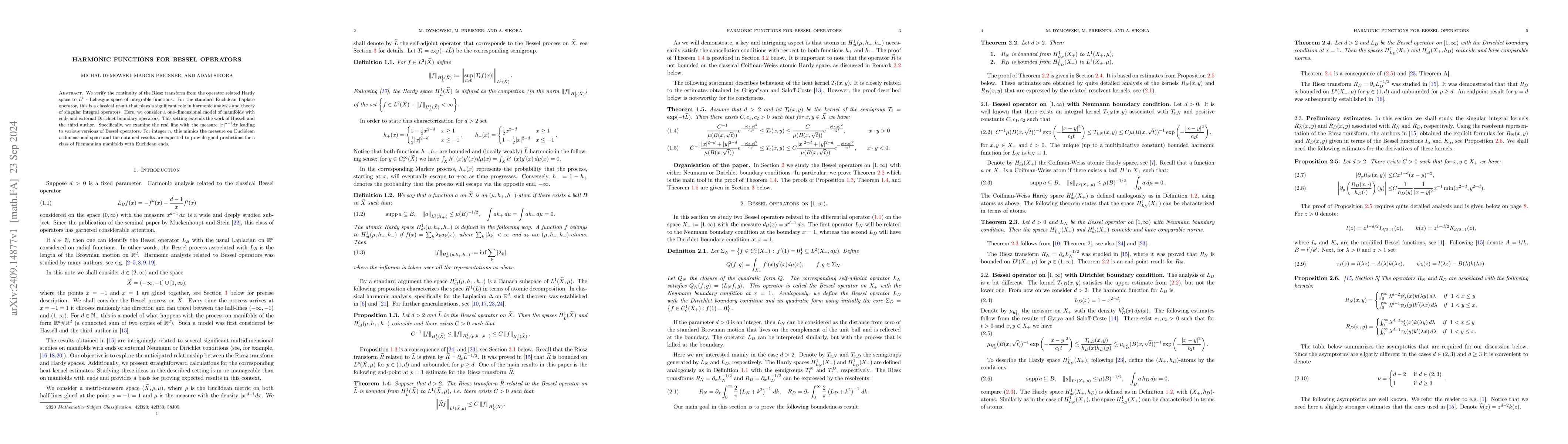 Thumbnail for Harmonic functions for Bessel operators