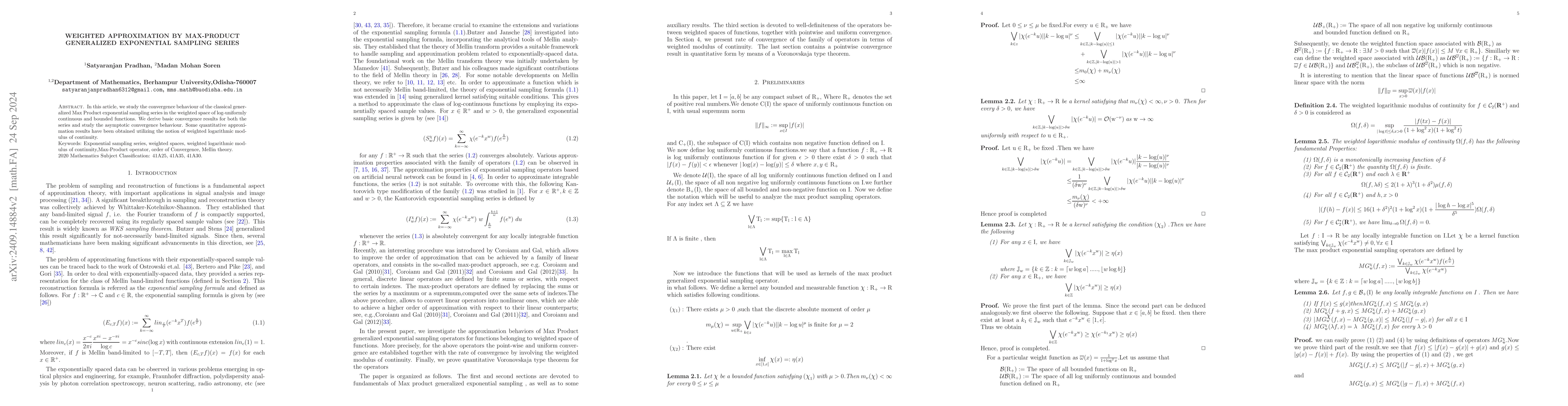 Thumbnail for Weighted Approximation By Max-Product Generalized Exponential Sampling
  Series