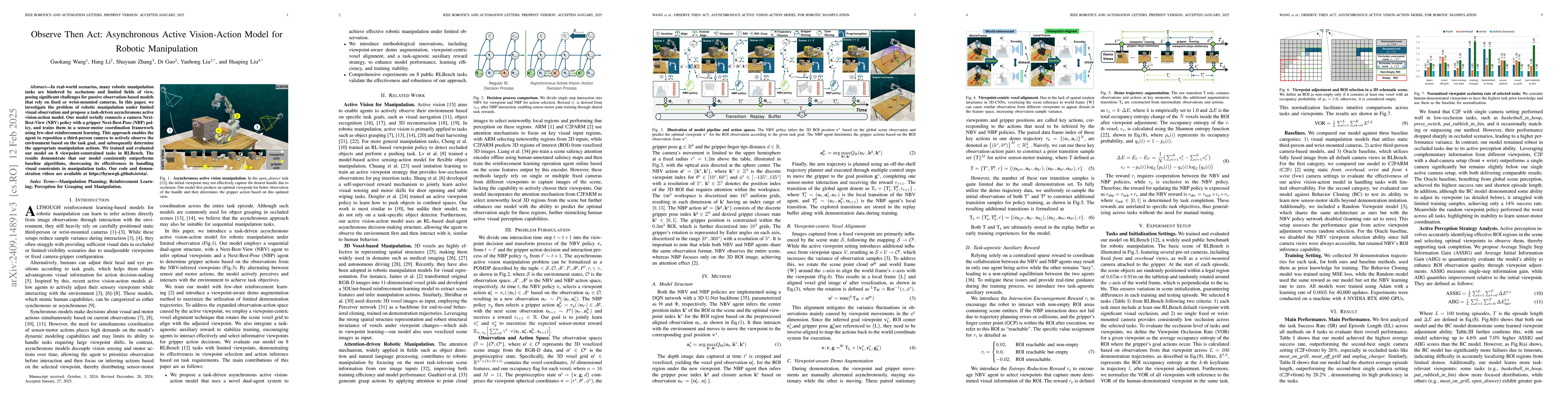 Thumbnail for Observe Then Act: Asynchronous Active Vision-Action Model for Robotic
  Manipulation