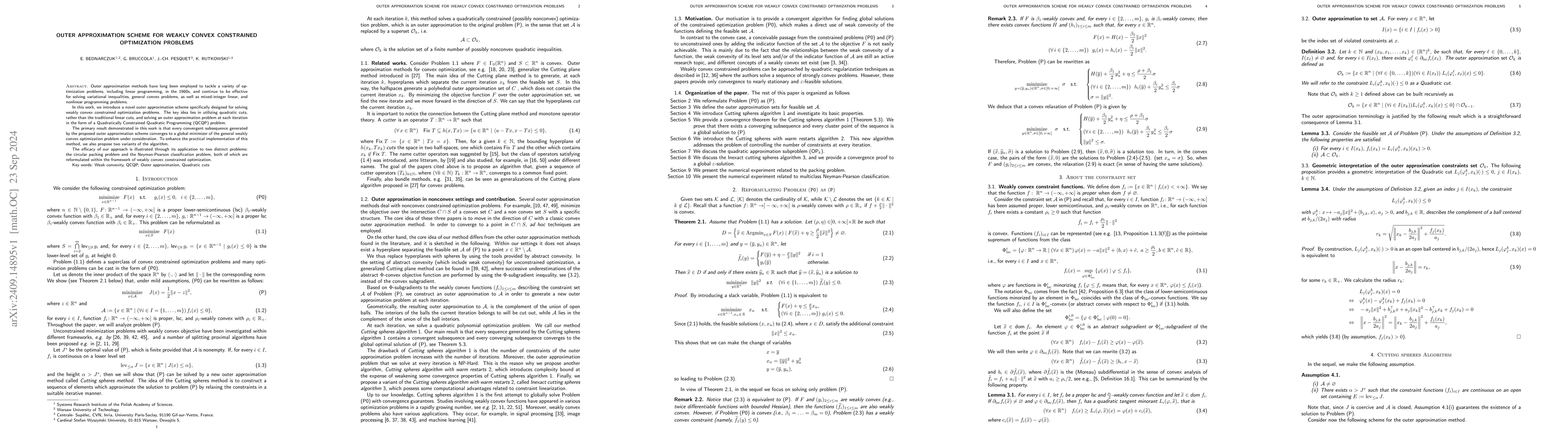 Thumbnail for Outer Approximation Scheme for Weakly Convex Constrained Optimization
  Problems