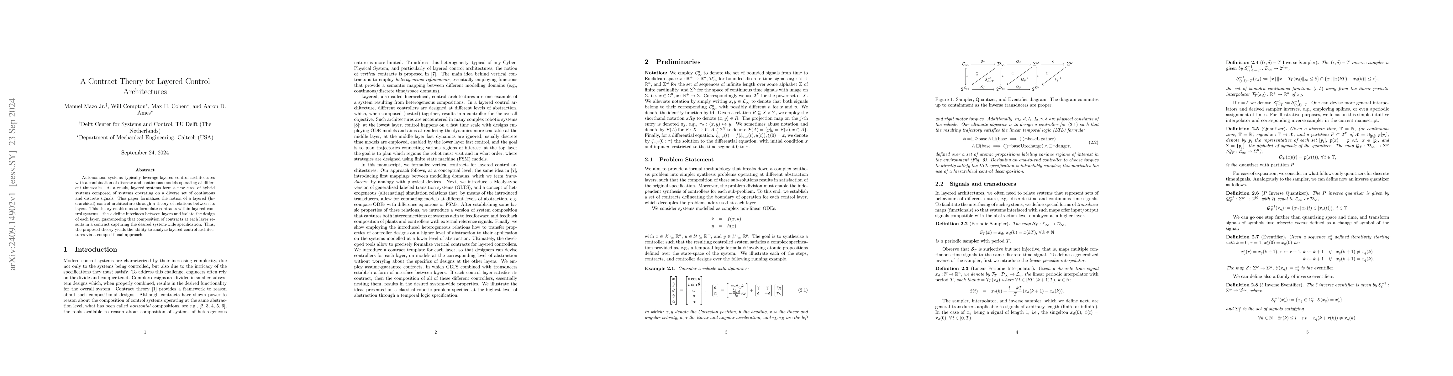 Thumbnail for A Contract Theory for Layered Control Architectures