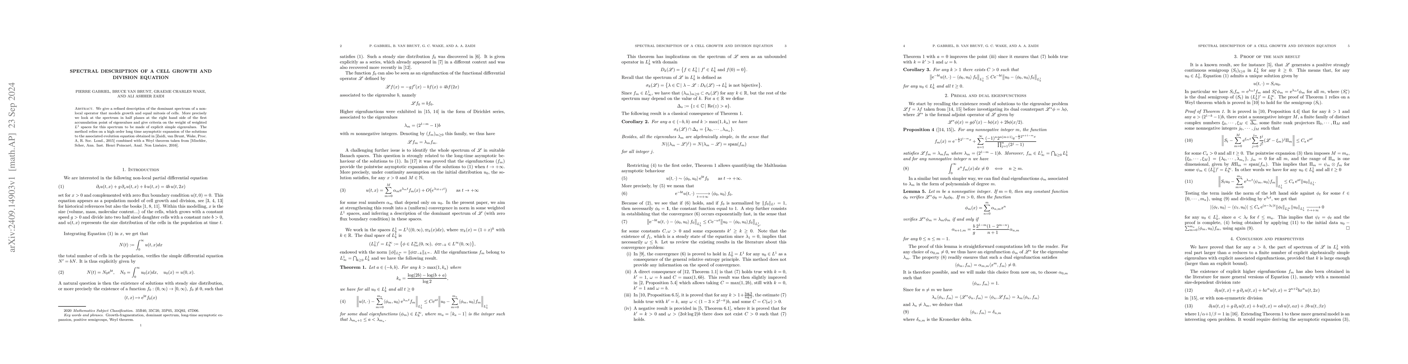 Thumbnail for Spectral description of a cell growth and division equation