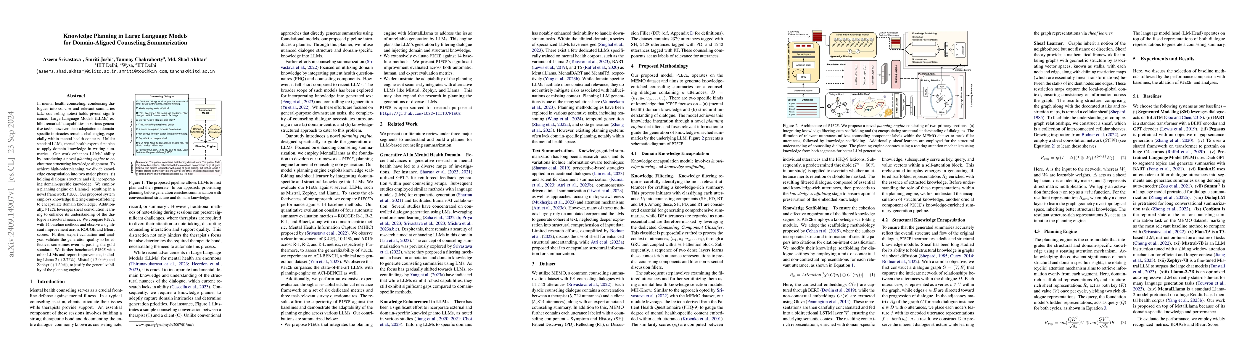 Thumbnail for Knowledge Planning in Large Language Models for Domain-Aligned
  Counseling Summarization