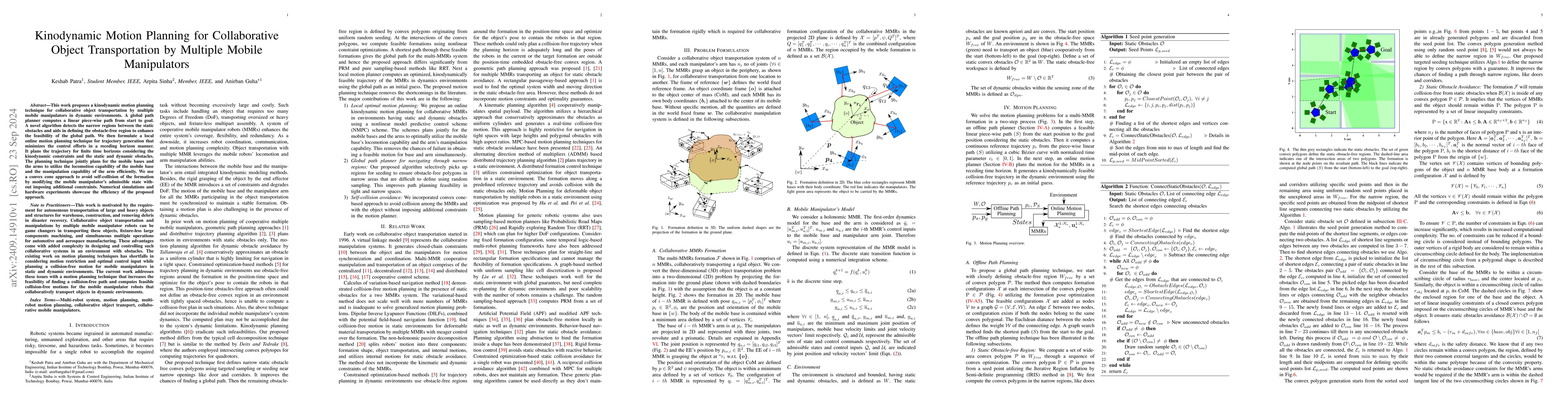 Thumbnail for Kinodynamic Motion Planning for Collaborative Object Transportation by
  Multiple Mobile Manipulators