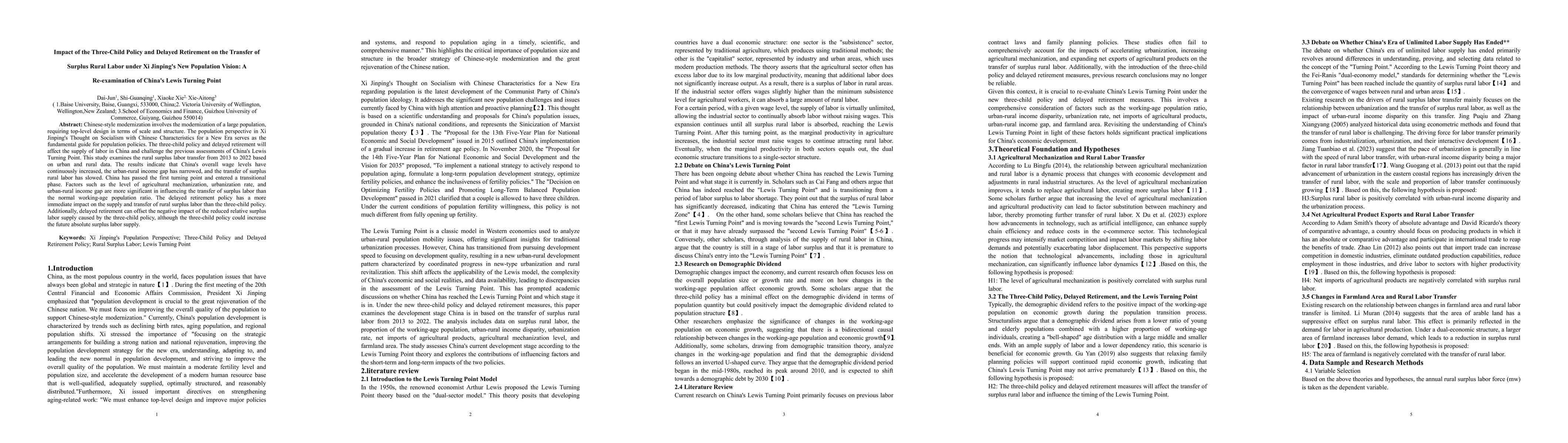 Thumbnail for Impact of the Three-Child Policy and Delayed Retirement on the Transfer
  of Surplus Rural Labor under Xi Jinping's New Population Vision: A
  Re-examination of China's Lewis Turning Point