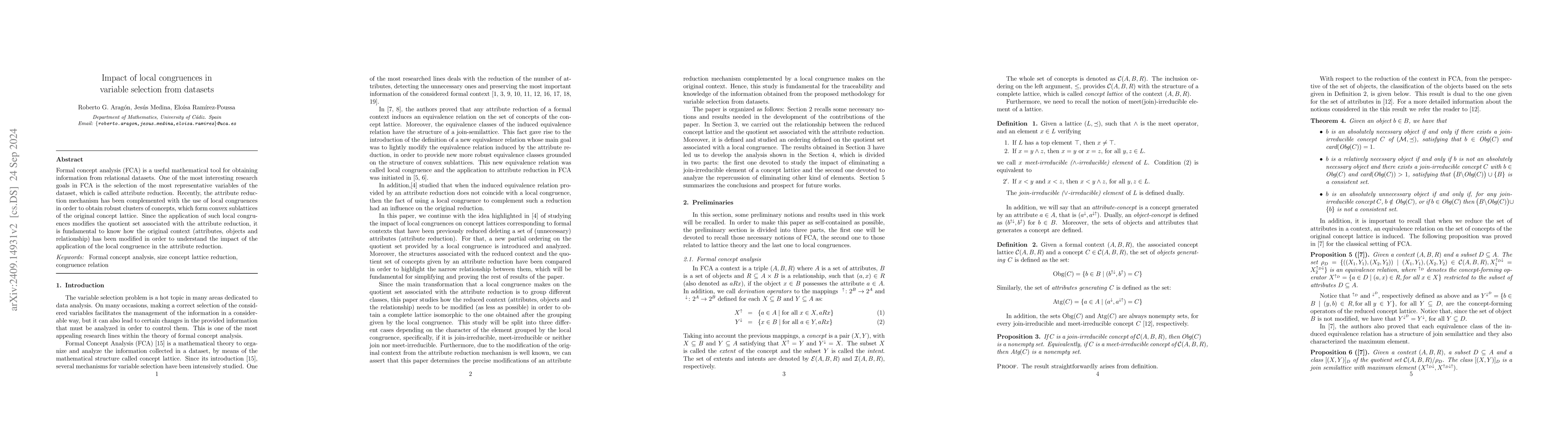 Thumbnail for Impact of local congruences in variable selection from datasets