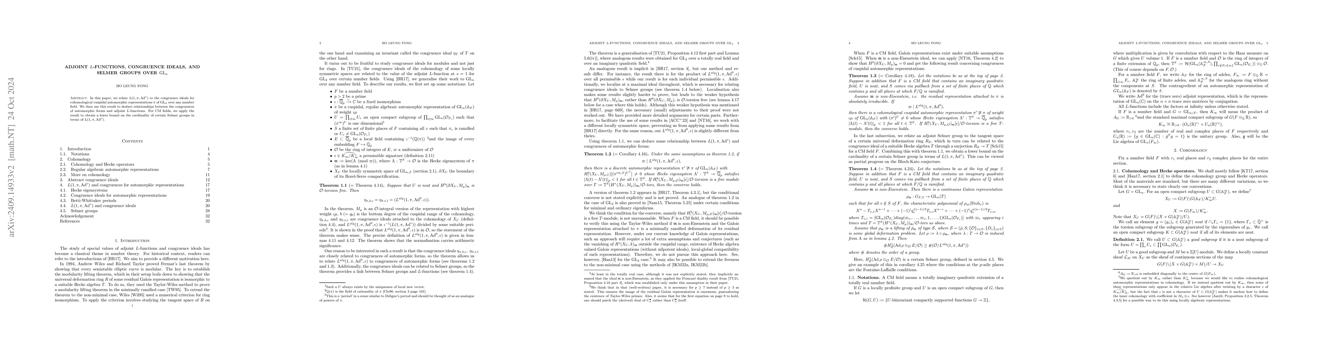 Thumbnail for Adjoint $L$-functions, congruence ideals, and Selmer groups over
  $\mathrm{GL}_n$