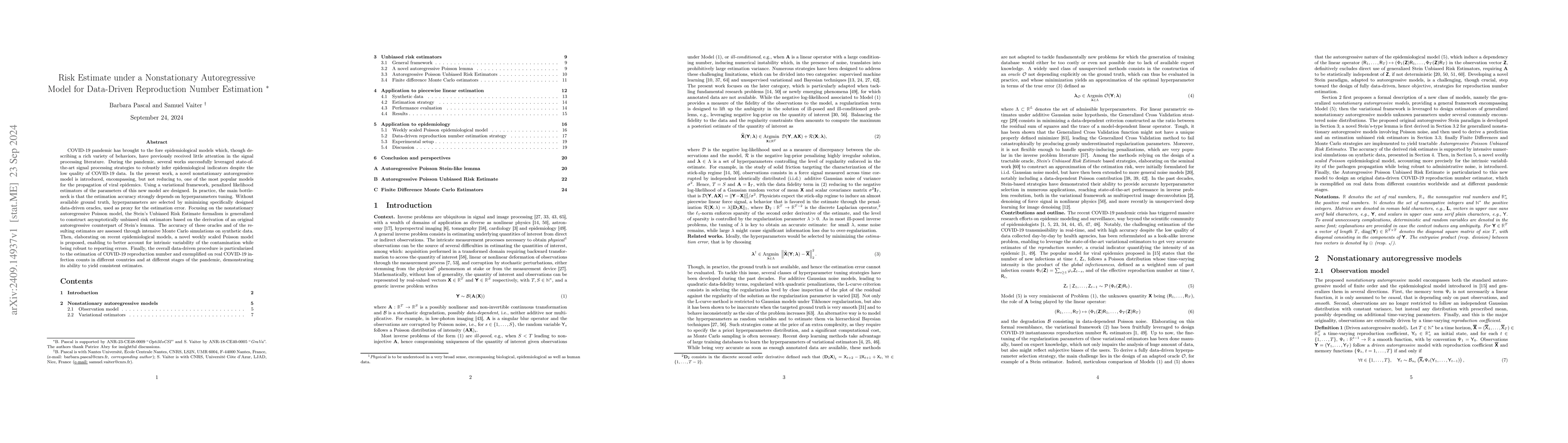 Thumbnail for Risk Estimate under a Nonstationary Autoregressive Model for Data-Driven
  Reproduction Number Estimation