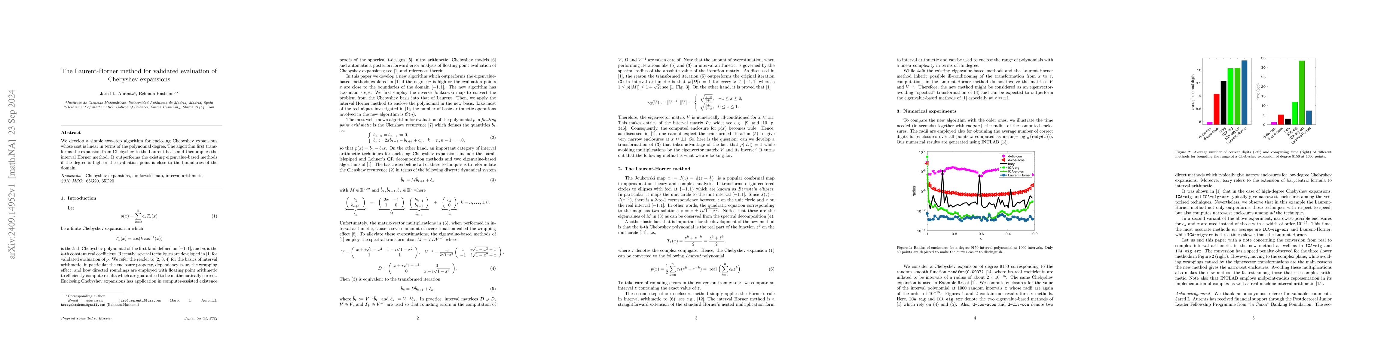 Thumbnail for The Laurent-Horner method for validated evaluation of Chebyshev
  expansions