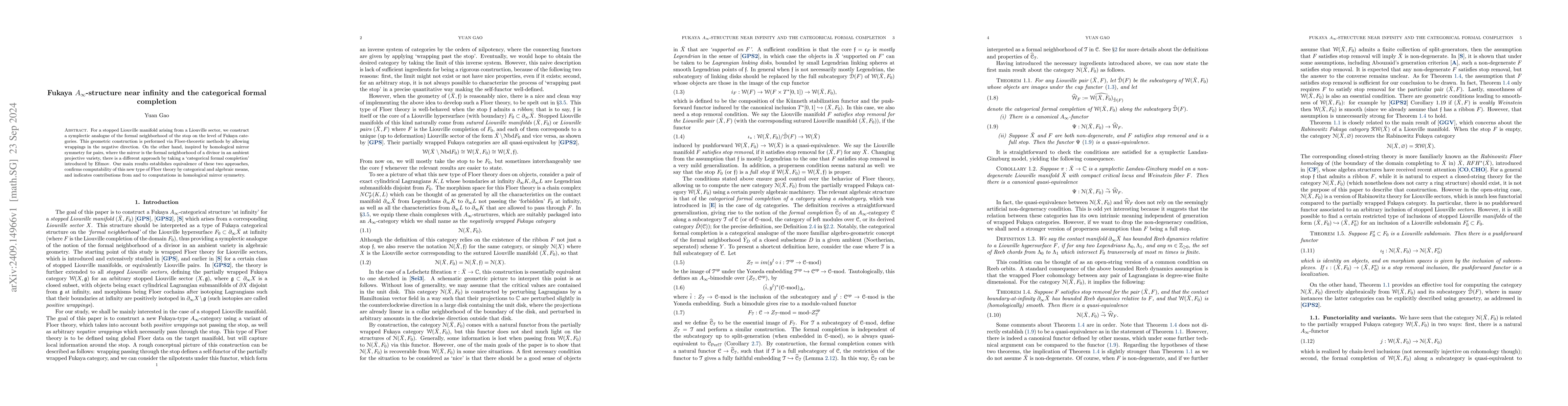 Thumbnail for Fukaya A-infinity structure near infinity and the categorical formal
  completion