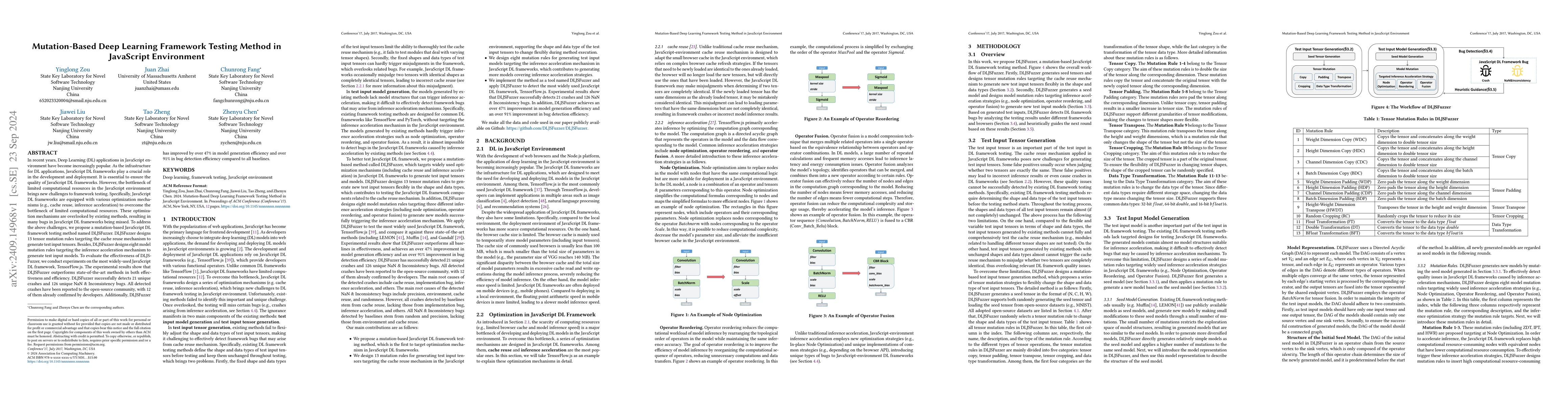 Thumbnail for Mutation-Based Deep Learning Framework Testing Method in JavaScript
  Environment