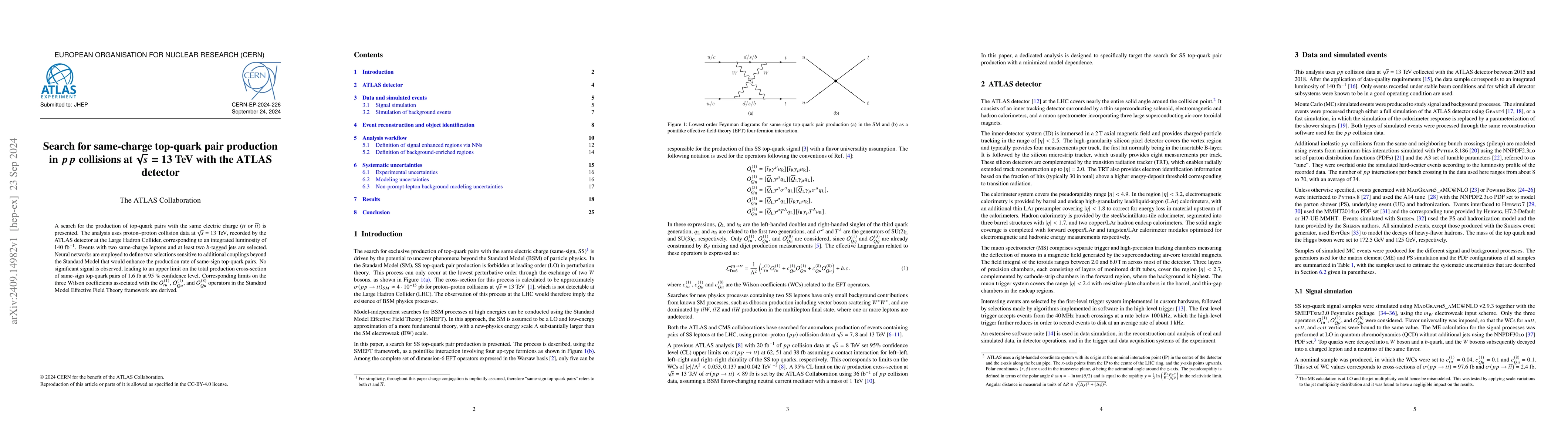 Thumbnail for Search for same-charge top-quark pair production in $pp$ collisions at
  $\sqrt{s}=$ 13 TeV with the ATLAS detector