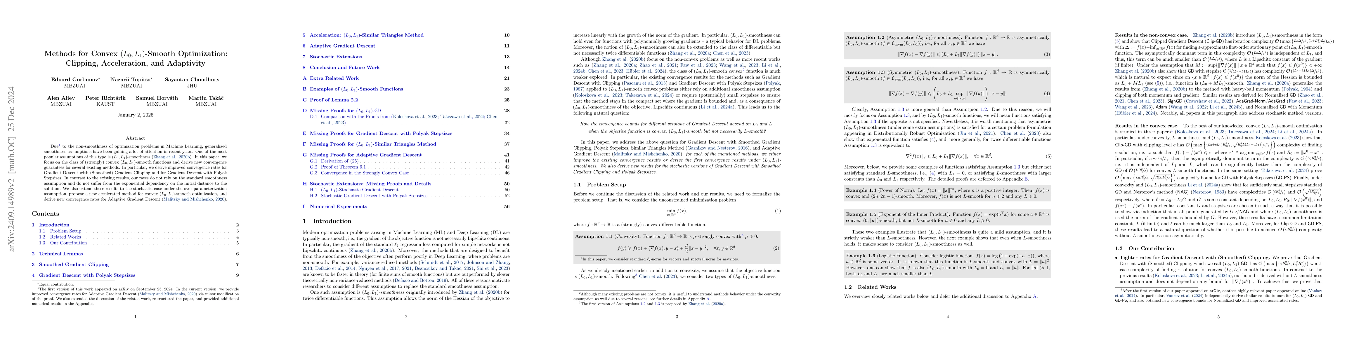 Thumbnail for Methods for Convex $(L_0,L_1)$-Smooth Optimization: Clipping,
  Acceleration, and Adaptivity