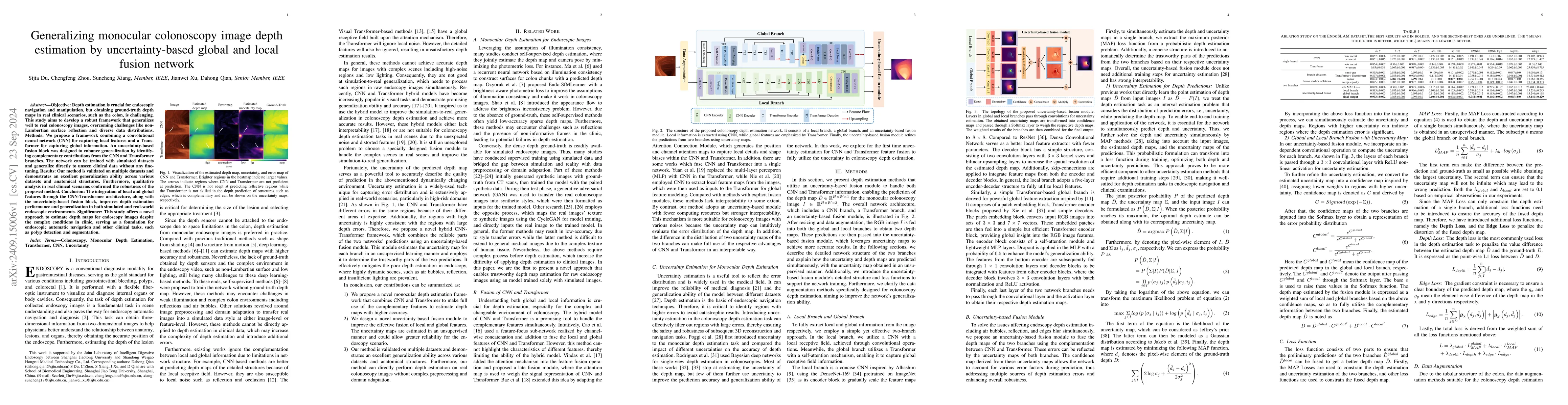 Thumbnail for Generalizing monocular colonoscopy image depth estimation by
  uncertainty-based global and local fusion network