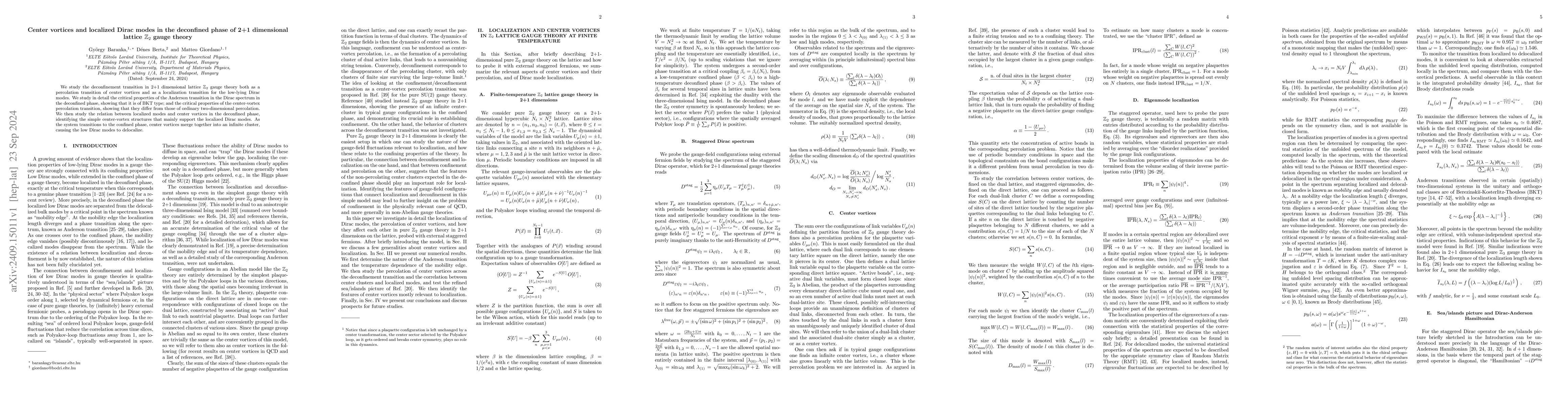 Thumbnail for Center vortices and localized Dirac modes in the deconfined phase of 2+1
  dimensional lattice $\mathbb{Z}_2$ gauge theory