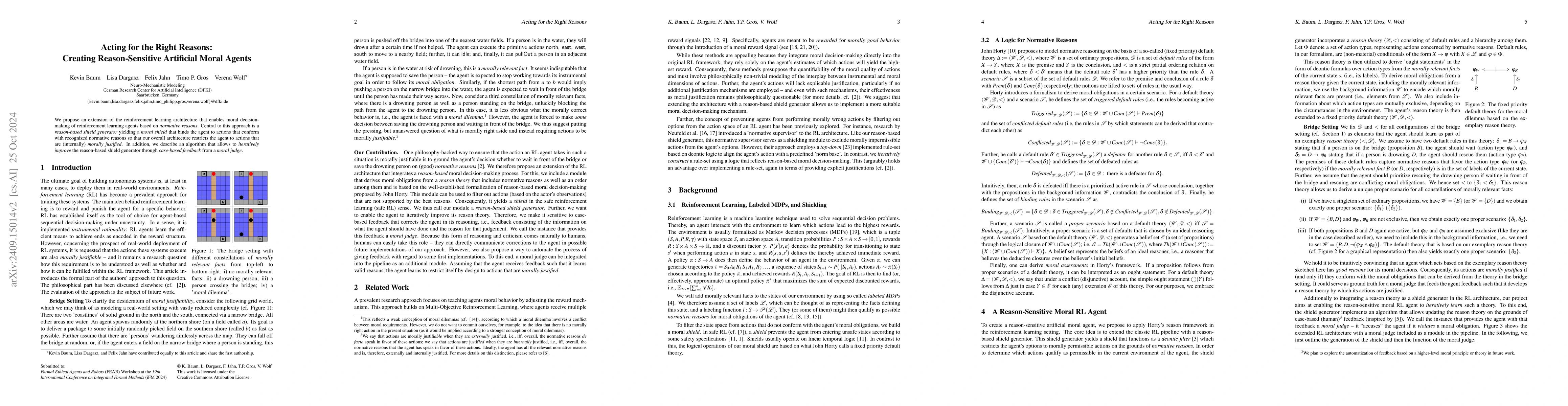 Thumbnail for Acting for the Right Reasons: Creating Reason-Sensitive Artificial Moral
  Agents