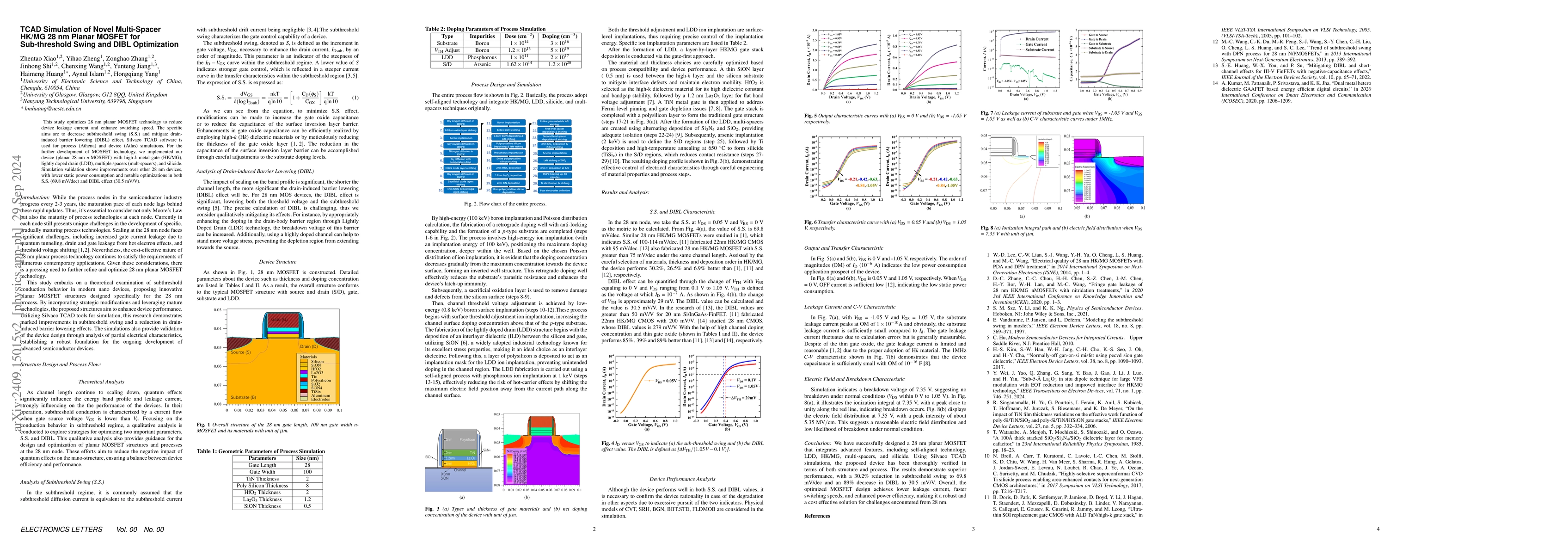 Thumbnail for TCAD Simulation of Novel Multi-Spacer HK/MG 28nm Planar MOSFET for
  Sub-threshold Swing and DIBL Optimization
